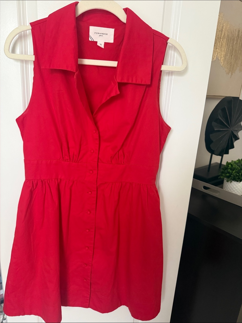 Pomander Place Red Button Front Collared Mini Dress Size M